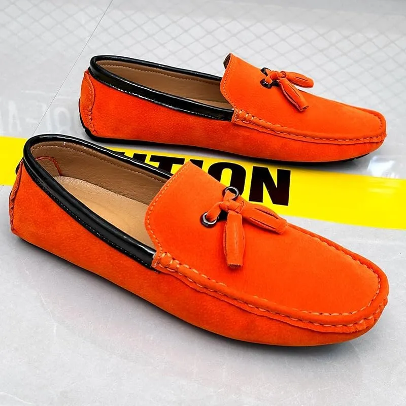Mens Loafers Round Toe Vegan Suede Leather Driving Loafers with Tassel Anti-Slip Comfortable Flexible Prom Wedding Slip-ons