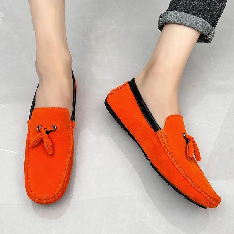Mens Loafers Round Toe Vegan Suede Leather Driving Loafers with Tassel Anti-Slip Comfortable Flexible Prom Wedding Slip-ons