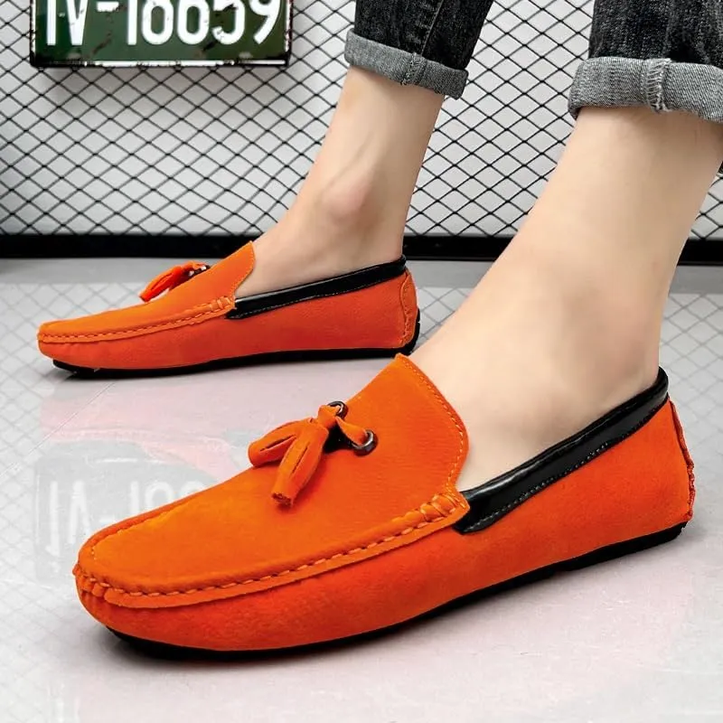 Mens Loafers Round Toe Vegan Suede Leather Driving Loafers with Tassel Anti-Slip Comfortable Flexible Prom Wedding Slip-ons