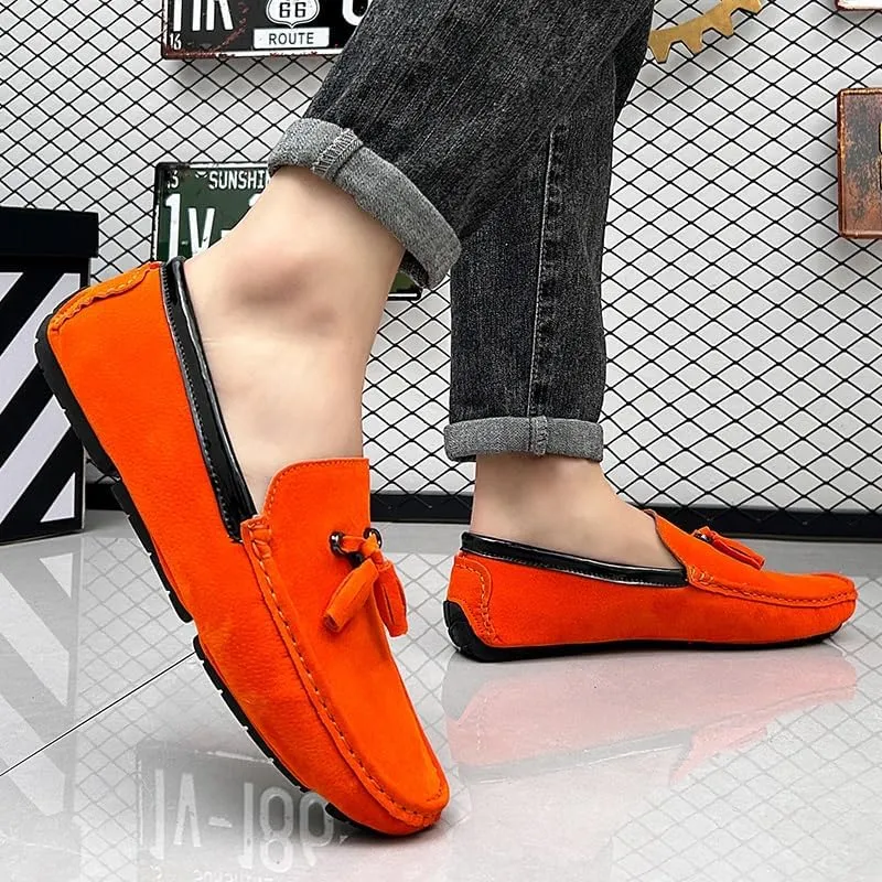 Mens Loafers Round Toe Vegan Suede Leather Driving Loafers with Tassel Anti-Slip Comfortable Flexible Prom Wedding Slip-ons