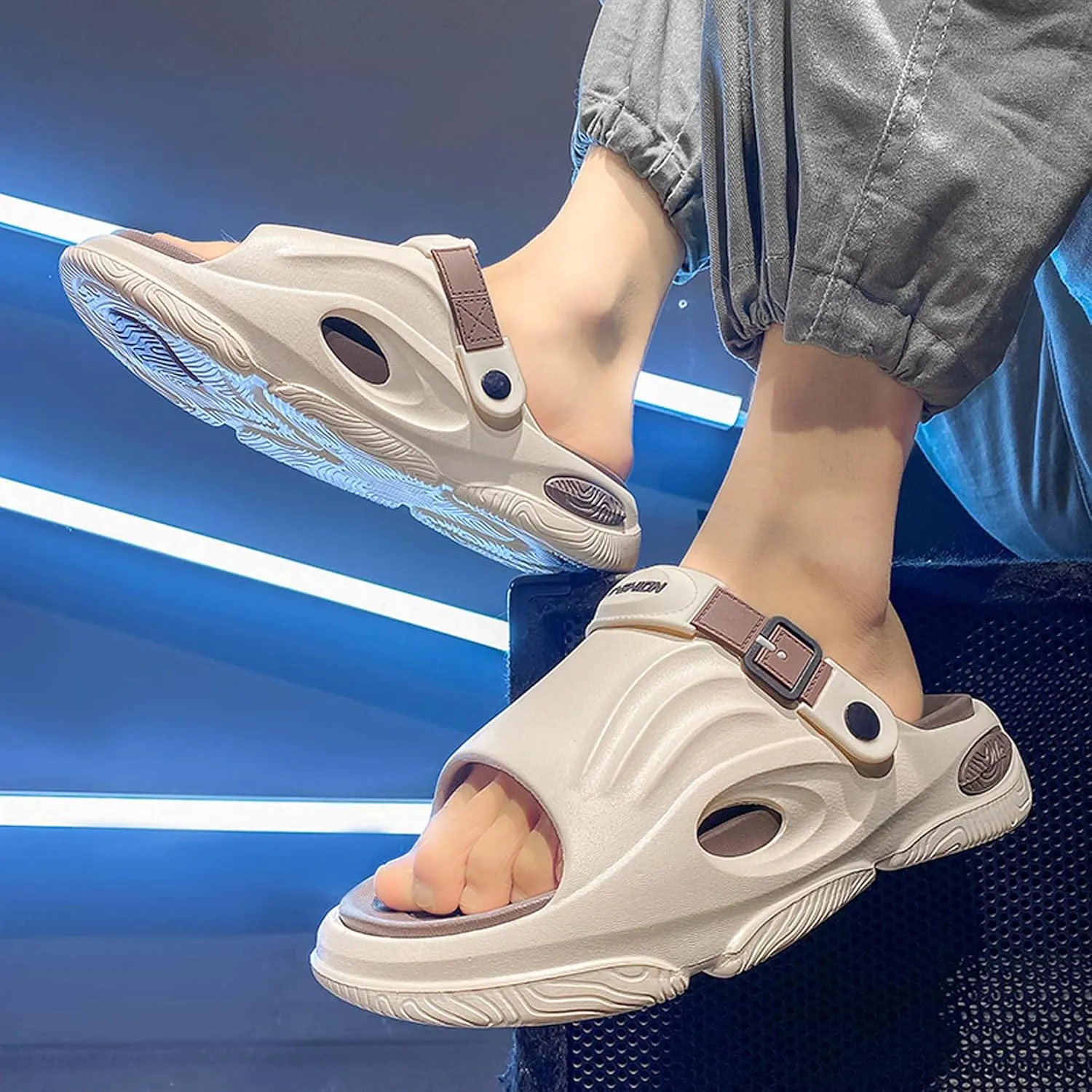 Men's Shallow Mouth Wide Casual Garden Shoes, Comfortable Swimming Pool Walking Shoes, Classic Lightweight Comfortable Beach Wading Shoes