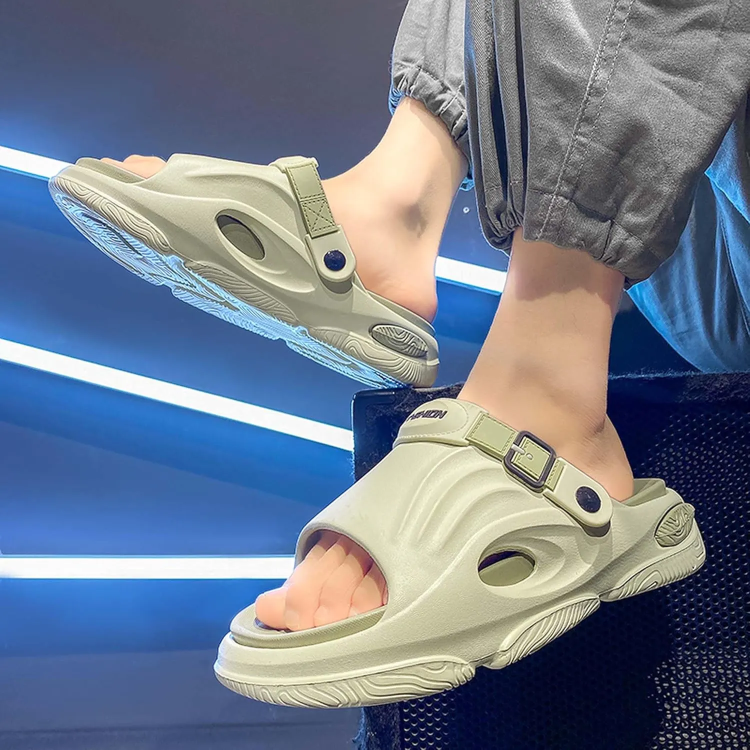 Men's Shallow Mouth Wide Casual Garden Shoes, Comfortable Swimming Pool Walking Shoes, Classic Lightweight Comfortable Beach Wading Shoes