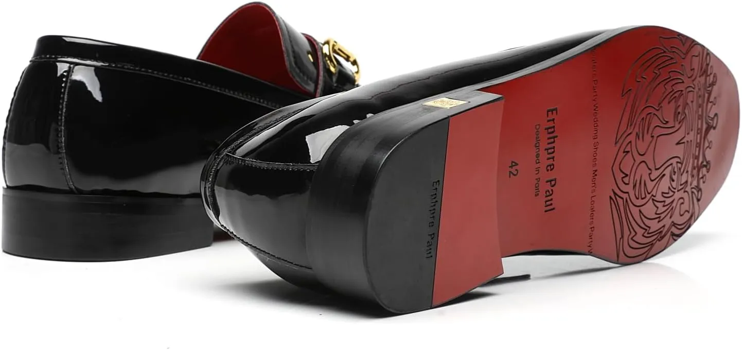 Men's Tuxedo Patent Leather Loafers Fashion Buckle Comfortable Dress Shoes