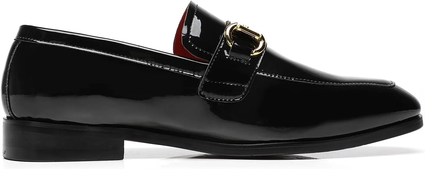 Men's Tuxedo Patent Leather Loafers Fashion Buckle Comfortable Dress Shoes