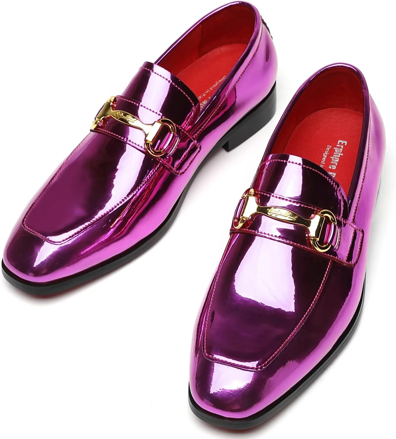 Men's Tuxedo Patent Leather Loafers Fashion Buckle Comfortable Dress Shoes