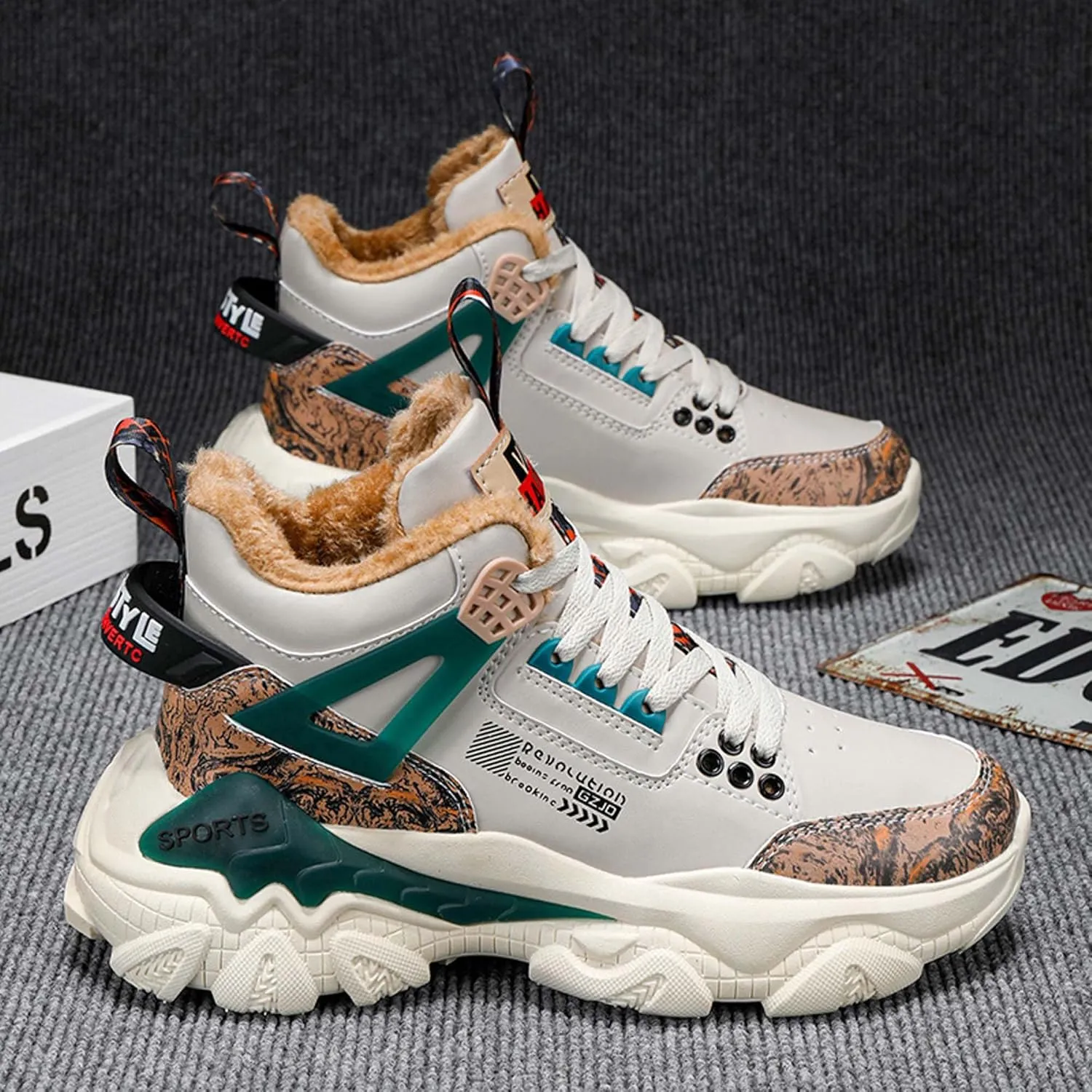 Men's Wnter Casual Sports Shoes - Plush Thick Warm Shoes - Fashionable Snow Shoes - Outdoor Jogging Shoes