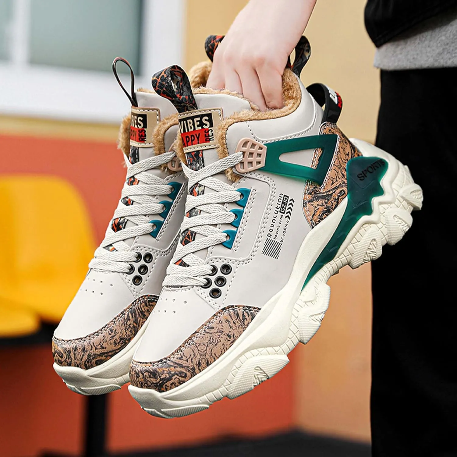 Men's Wnter Casual Sports Shoes - Plush Thick Warm Shoes - Fashionable Snow Shoes - Outdoor Jogging Shoes