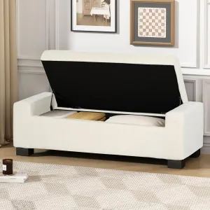 Merax 50" Ottoman Bench with Storage, Upholstered Seating Foot Rest Stool Furniture for Bedroom, Living Room, Entryway, White