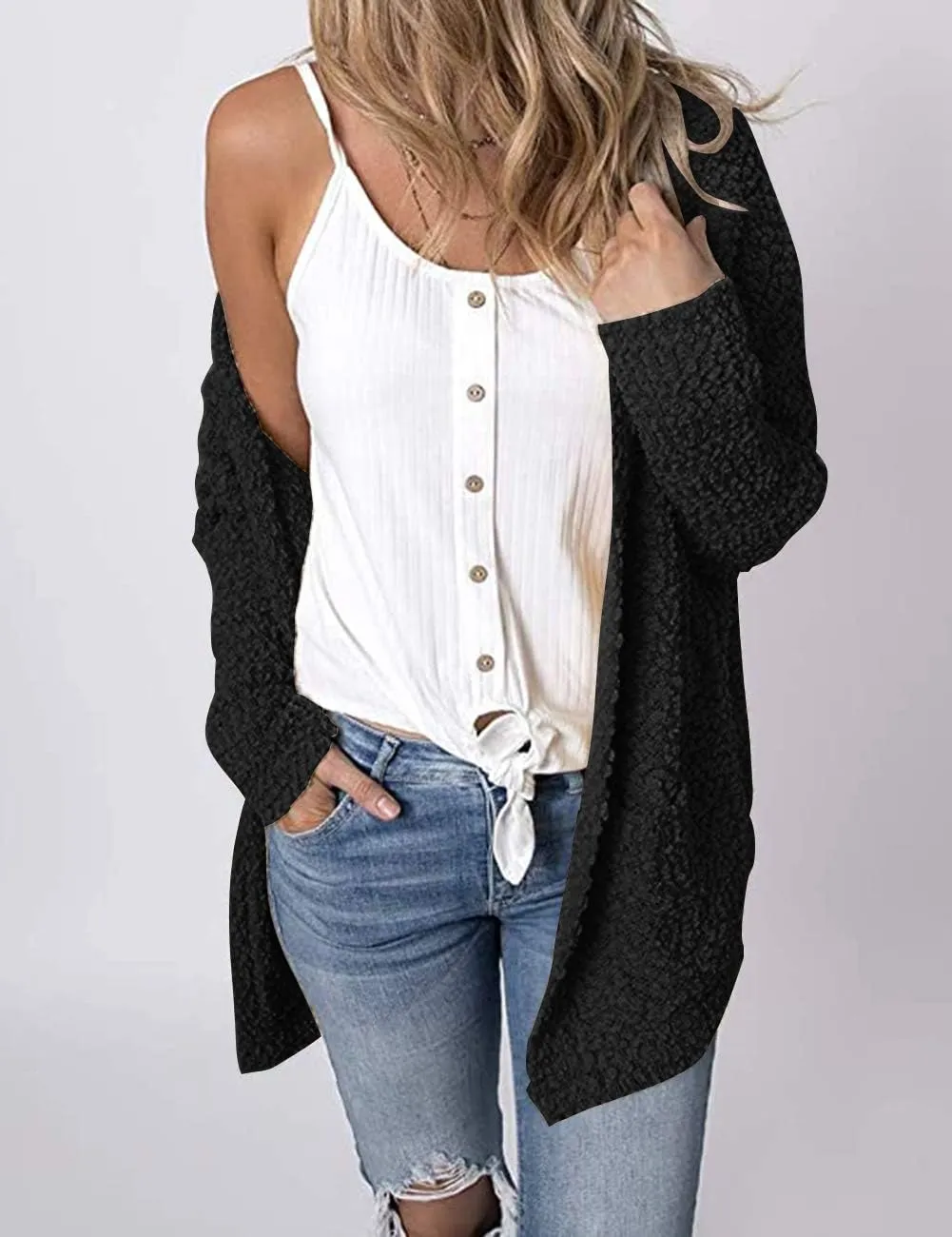 MEROKEETY Women's Long Sleeve Soft Chunky Knit Sweater Open Front Cardigans Outwear Coat