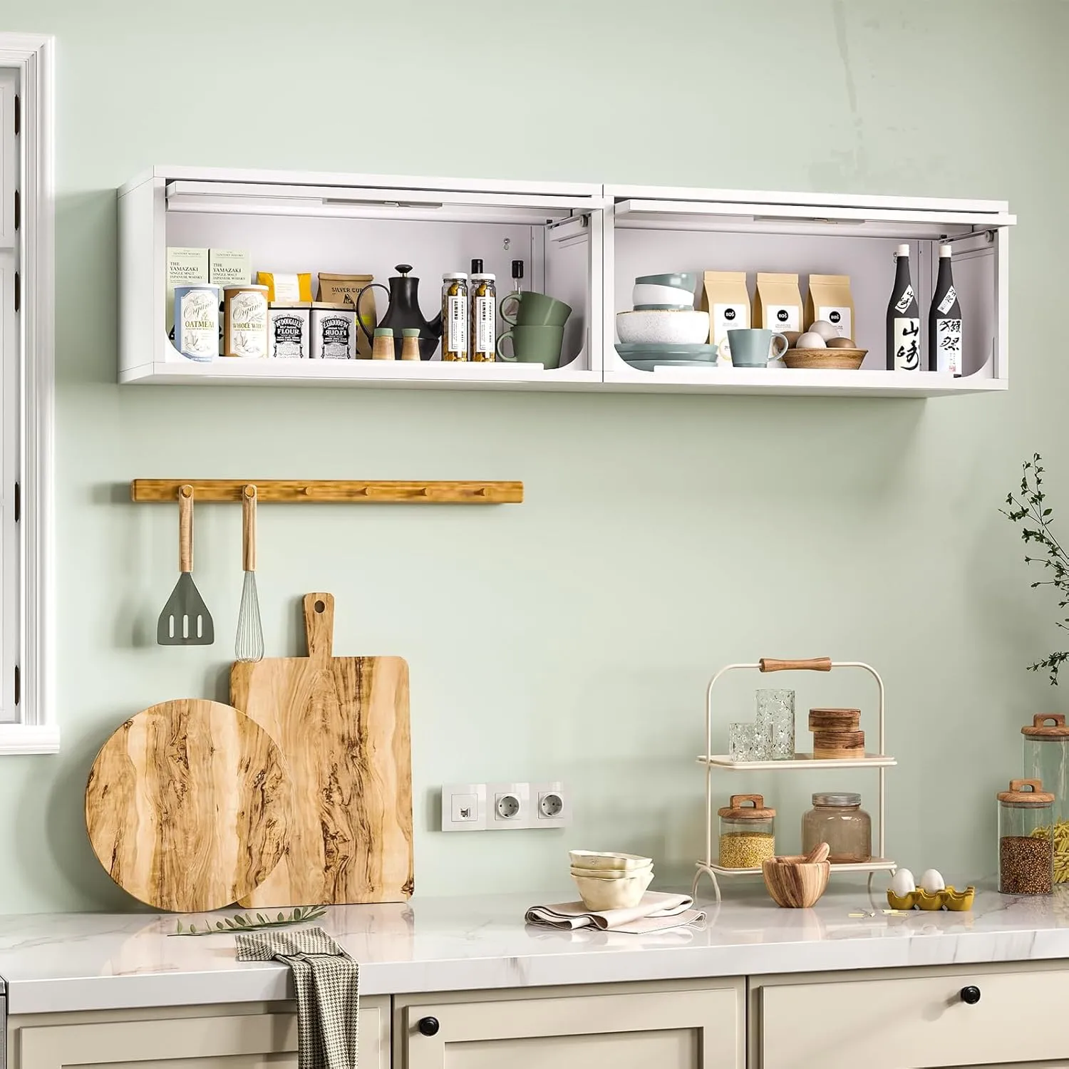 Metal Wall Storage Cabinet, Wall-Mounted Storage Cabinets with Up-Flip Doors, Steel Small Floating Garage Wall Cabinets with Lock for Home, White