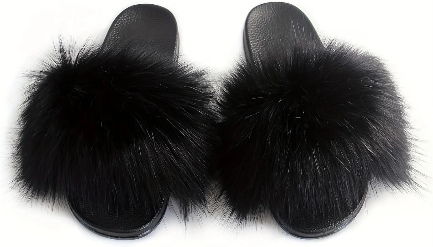MH Bailment Womens Furry Fluffy Slippers Faux Fur House Slippers Open Toe Fuzzy Slides Soft Flat Slip On Sandals for Indoor Outdoor
