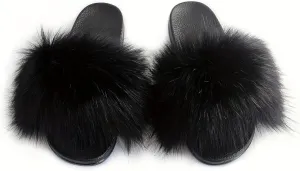MH Bailment Womens Furry Fluffy Slippers Faux Fur House Slippers Open Toe Fuzzy Slides Soft Flat Slip On Sandals for Indoor Outdoor