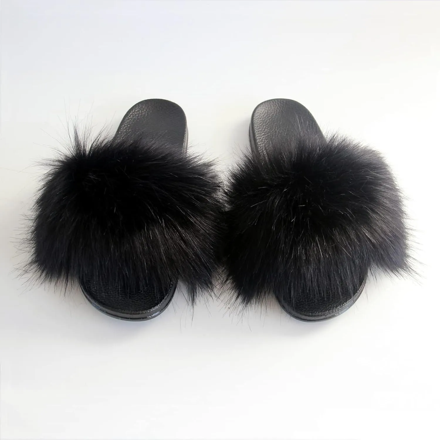 MH Bailment Womens Furry Fluffy Slippers Faux Fur House Slippers Open Toe Fuzzy Slides Soft Flat Slip On Sandals for Indoor Outdoor