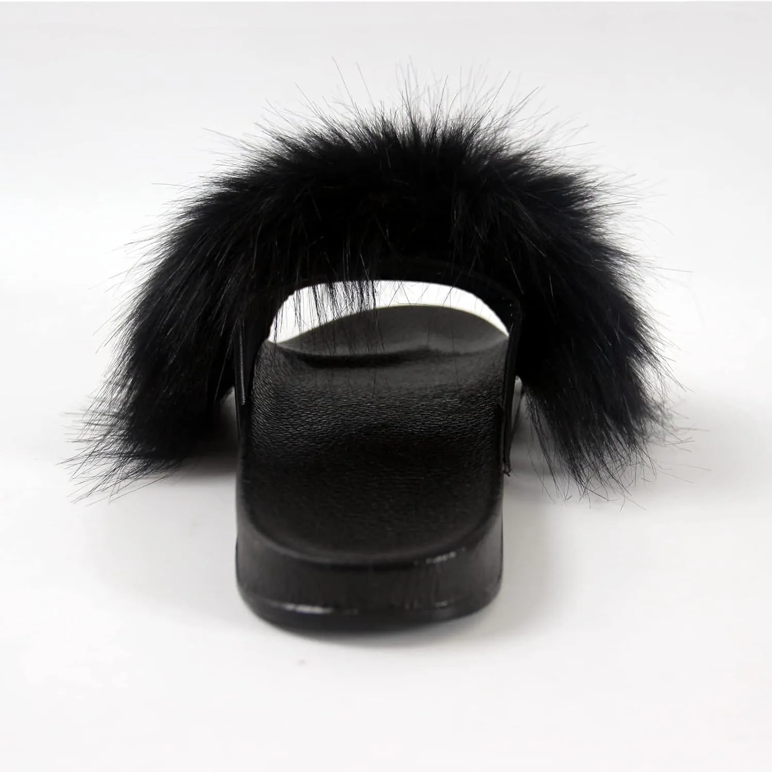 MH Bailment Womens Furry Fluffy Slippers Faux Fur House Slippers Open Toe Fuzzy Slides Soft Flat Slip On Sandals for Indoor Outdoor