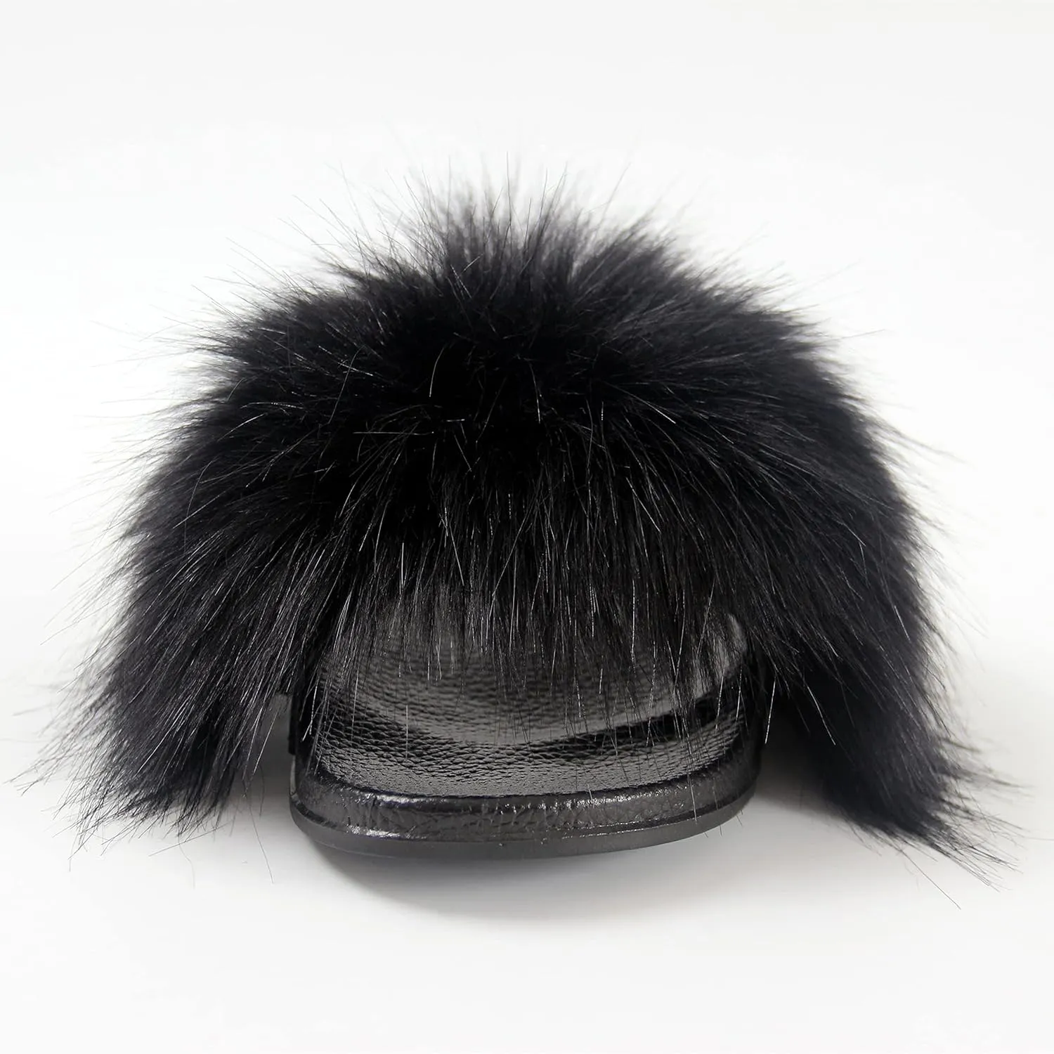 MH Bailment Womens Furry Fluffy Slippers Faux Fur House Slippers Open Toe Fuzzy Slides Soft Flat Slip On Sandals for Indoor Outdoor