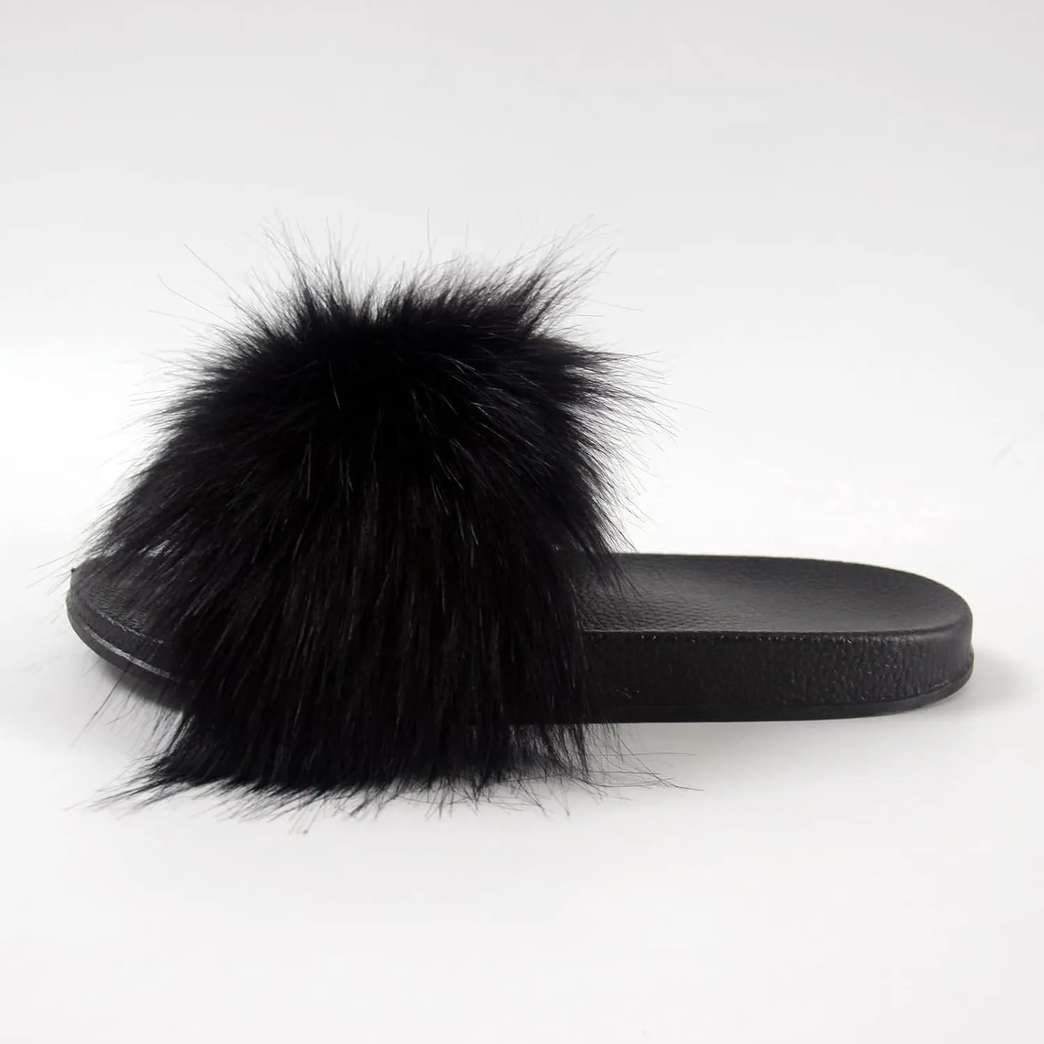 MH Bailment Womens Furry Fluffy Slippers Faux Fur House Slippers Open Toe Fuzzy Slides Soft Flat Slip On Sandals for Indoor Outdoor