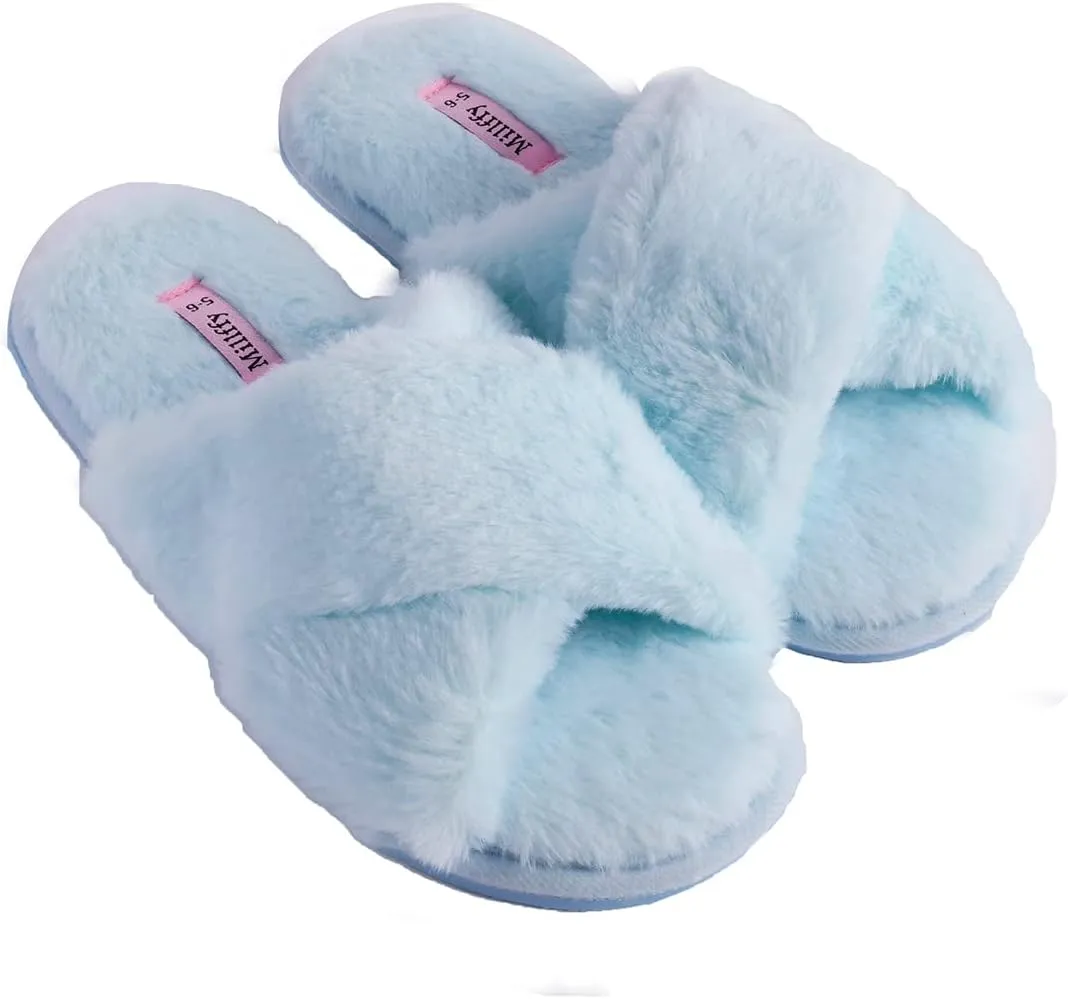 Millffy Fuzzy Fluffy Open Toe Slippers for Summer Warm Comfy flip Flop Slippers for Women Slip on