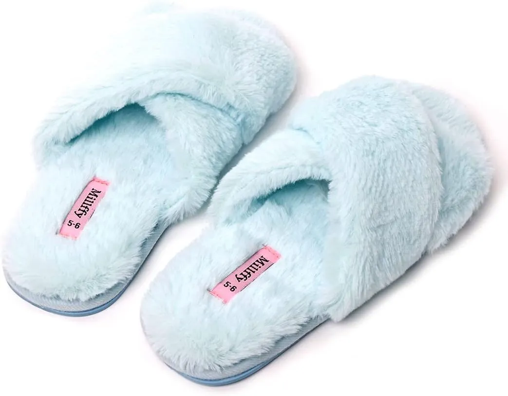 Millffy Fuzzy Fluffy Open Toe Slippers for Summer Warm Comfy flip Flop Slippers for Women Slip on