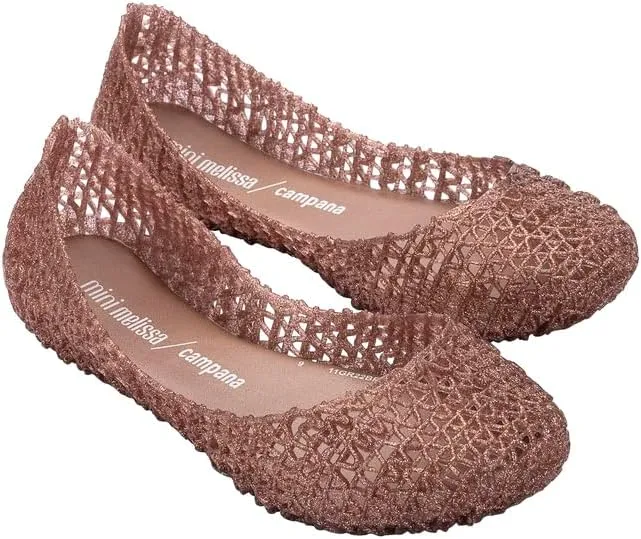 mini melissa Campana Papel Flats for Kids - Comfortable & Cute Closed-Toe Jelly Flat Shoes with Interwoven Cut-Out Design for Girls