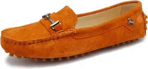 Minishion Loafers for Women Metallic Buckle Driving Shoes YB96015