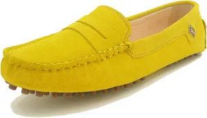 Minishion Women's Penny Loafers Yellow Suede Comfortable Driving Shoes YB9603 US 6.5