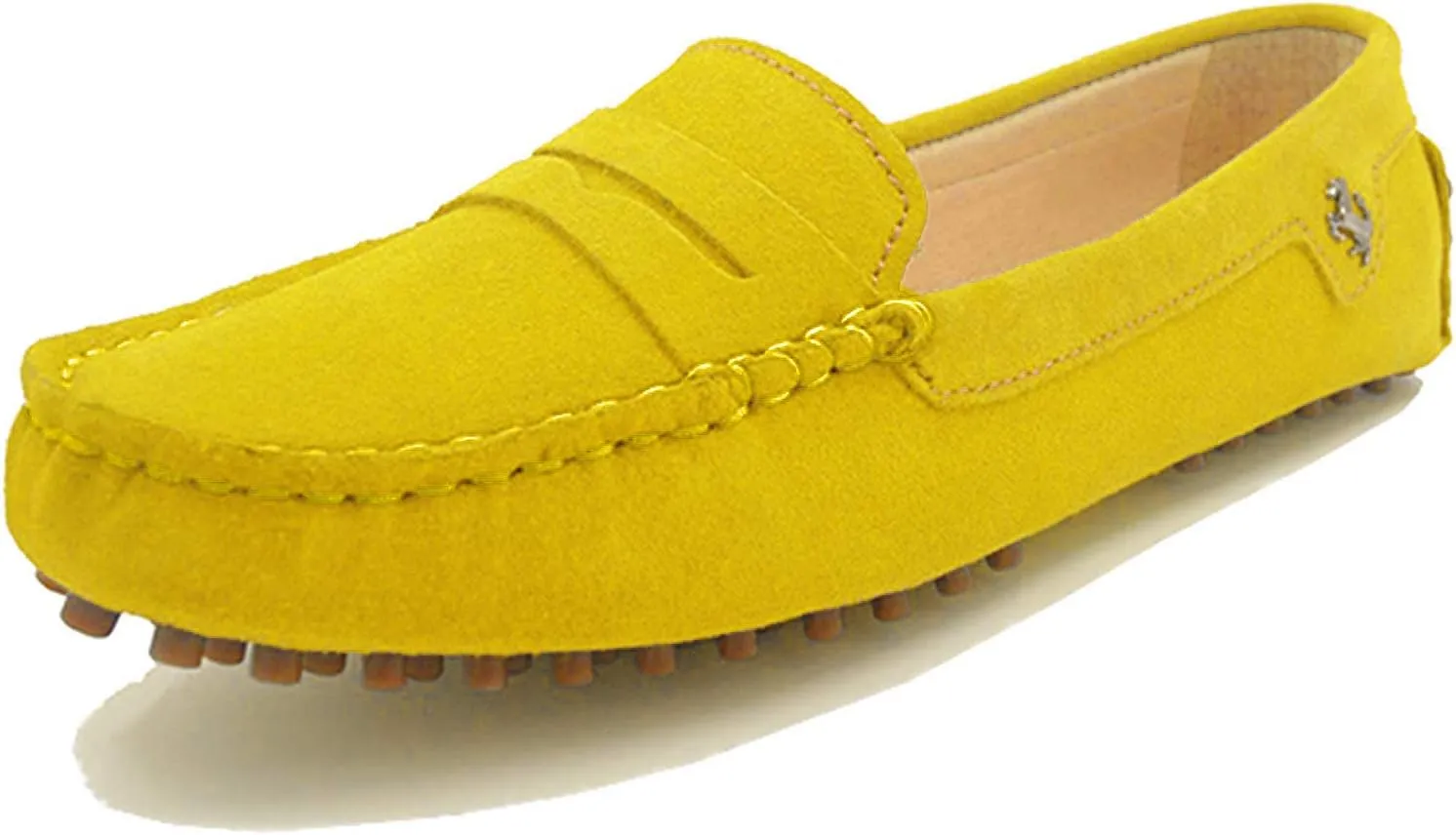 Minishion Women's Penny Loafers Yellow Suede Comfortable Driving Shoes YB9603 US 6.5