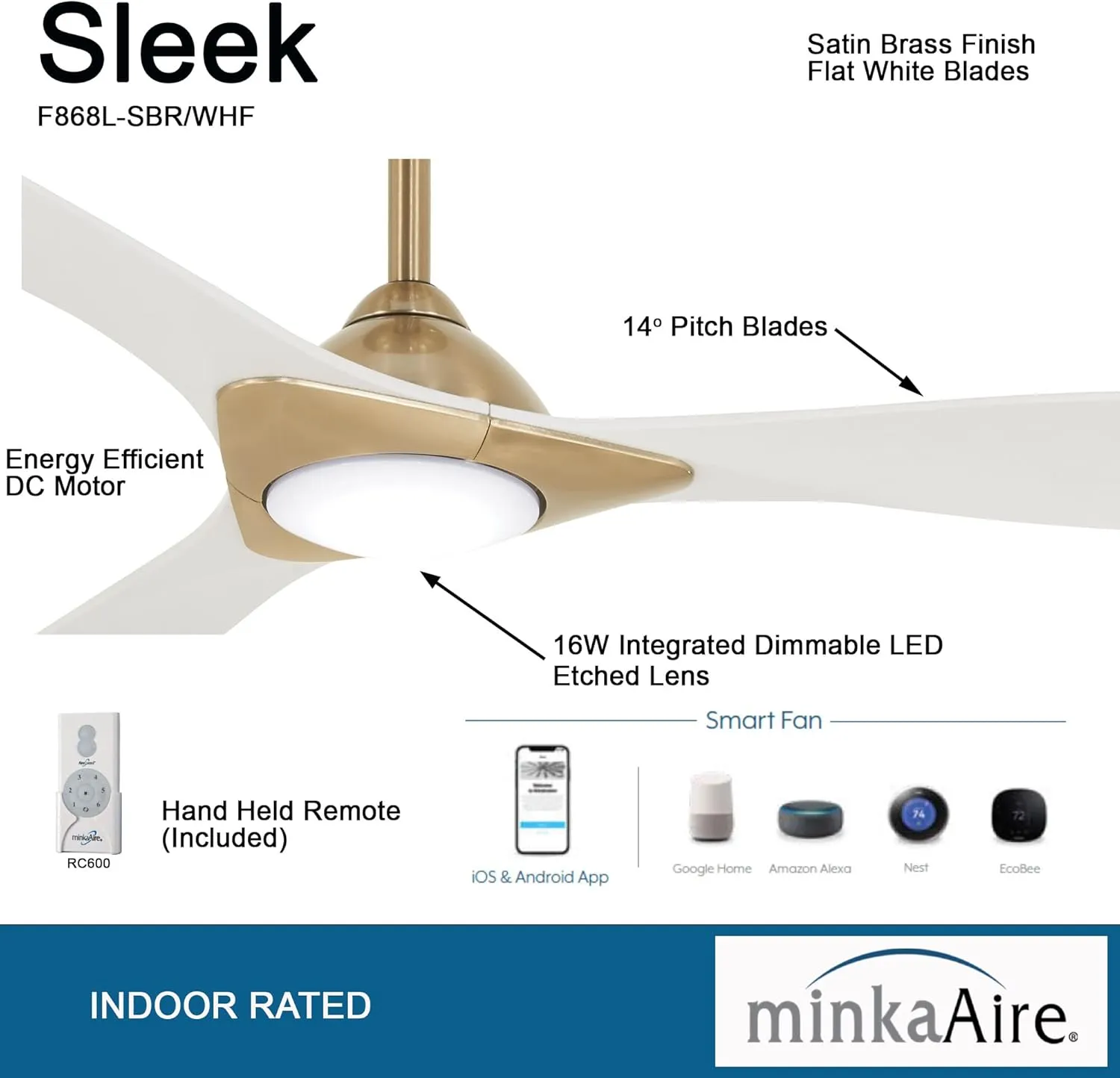 MINKA-AIRE CeilingF868 Ceiling Fan (Soft Brass/Flat White)