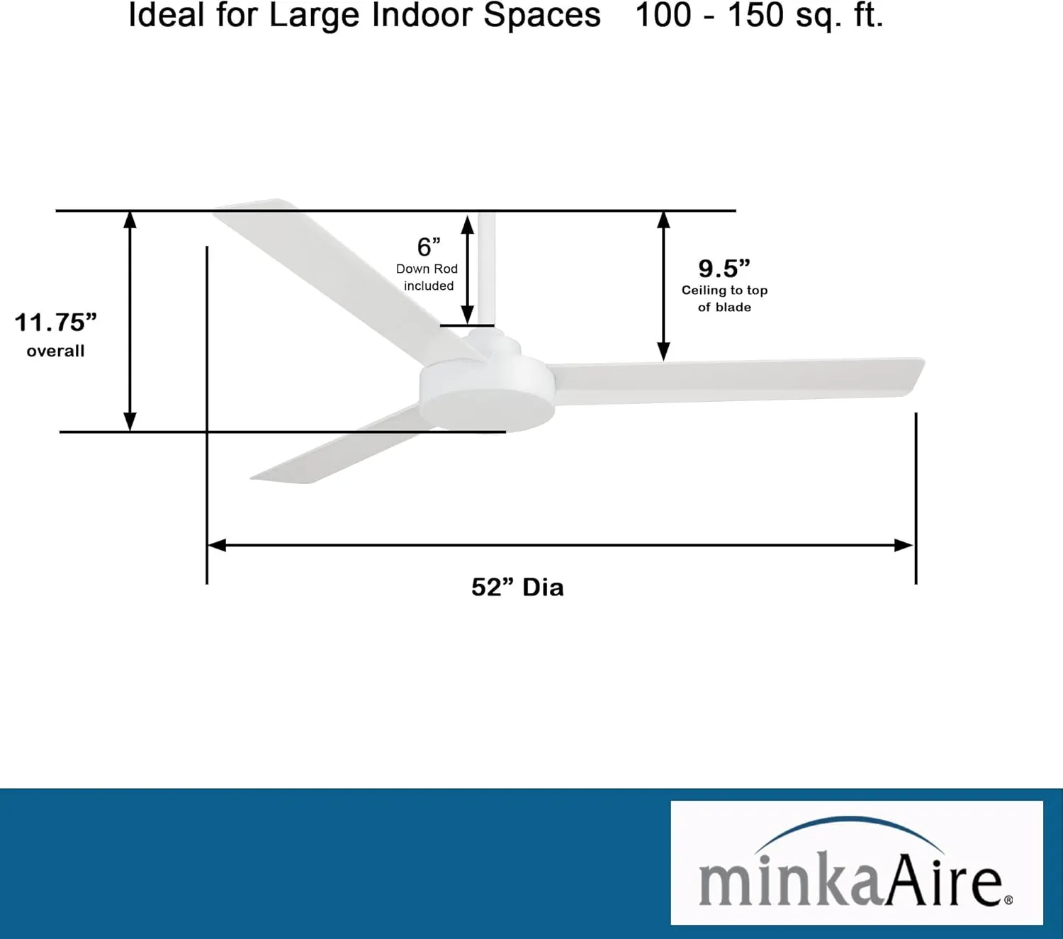 MINKA-AIRE F524-WHF Roto 52 Inch Ceiling Fan 3 Blades in Flat White Finish
