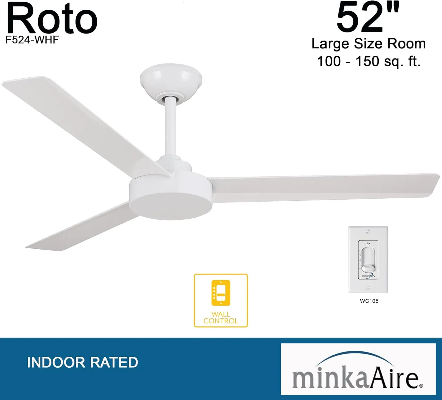 MINKA-AIRE F524-WHF Roto 52 Inch Ceiling Fan 3 Blades in Flat White Finish