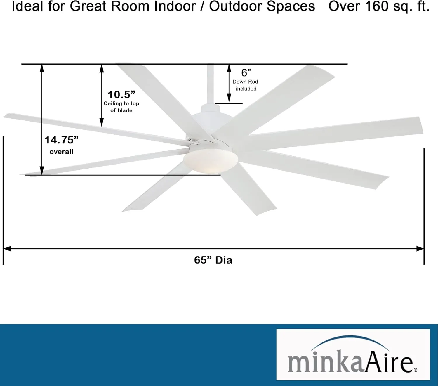 MINKA-AIRE F888L-WHF Slipstream 65 Inch Outdoor Ceiling Fan with Dimmable LED Light and DC Motor in Flat White Finish