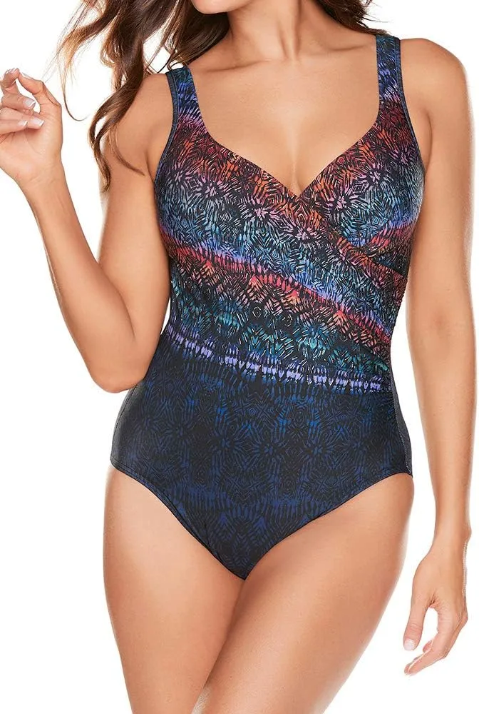 Miraclesuit Women's Swimwear D-Cup Tramonto Belle It's a Wrap Tummy Control One Piece Swimsuit