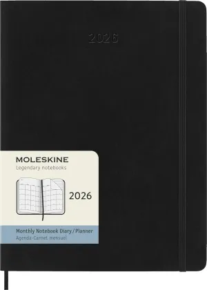 Moleskine Classic 12 Month 2026 Monthly Planner, Soft Cover, XL (7.5" x 9.75"), Black, 128 pages