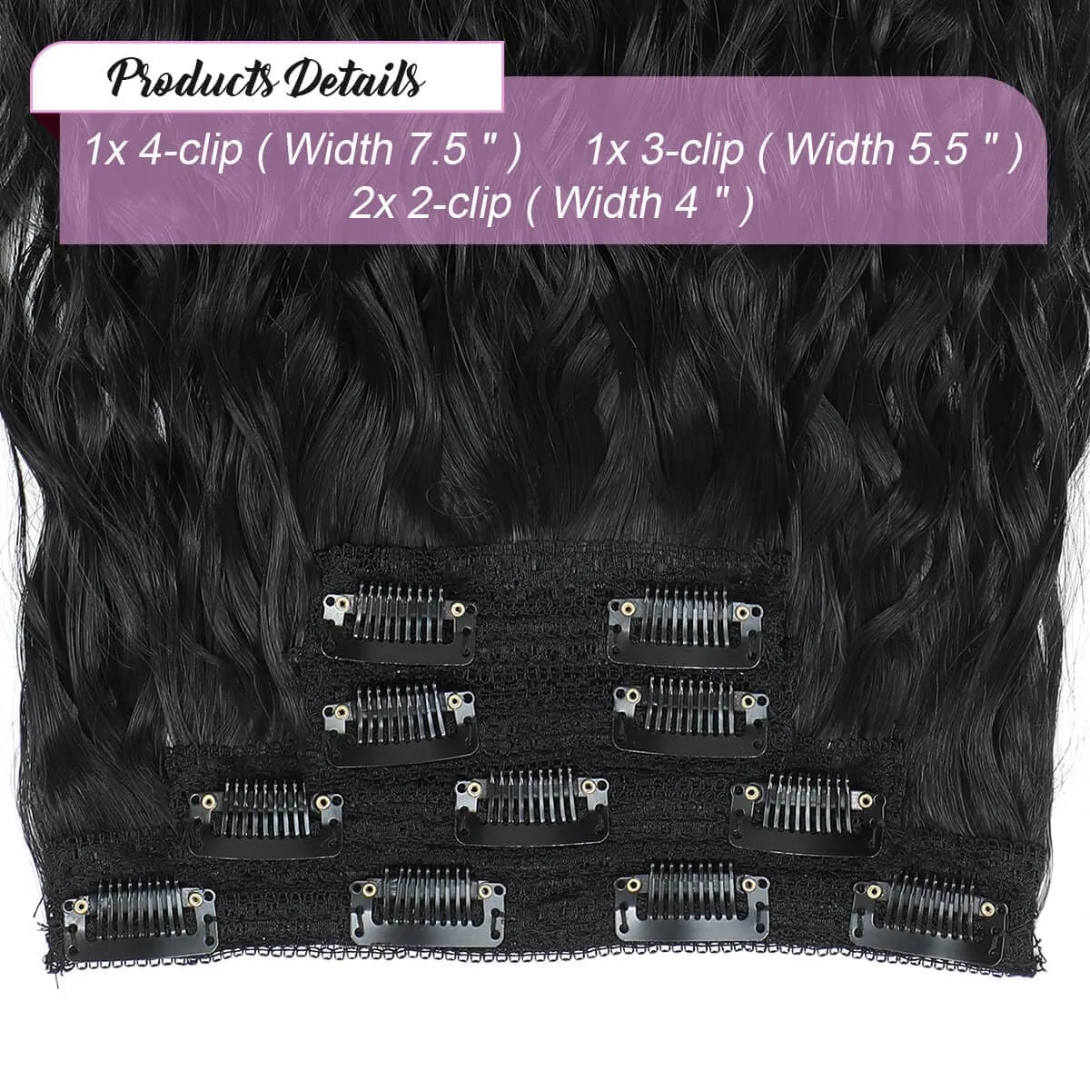 MORICHY Blonde Hair Extensions Clip in Black curly hair clip in extensions Wavy Seamless Clip in Hair Extensions 16'' Mermaid Waves 4PCS Synthetic Hair Pieces for Women