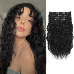 MORICHY Blonde Hair Extensions Clip in Black curly hair clip in extensions Wavy Seamless Clip in Hair Extensions 16'' Mermaid Waves 4PCS Synthetic Hair Pieces for Women