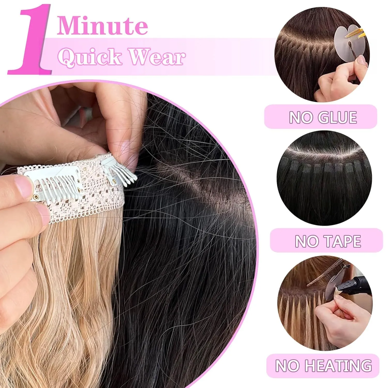 MORICHY Clip in Hair Extensions - 16'' Wavy Curly Clip ins, Invisible Soft Lace, Seamless Clip ins, Highlights, Brown Synthetic Hair Pieces for Women