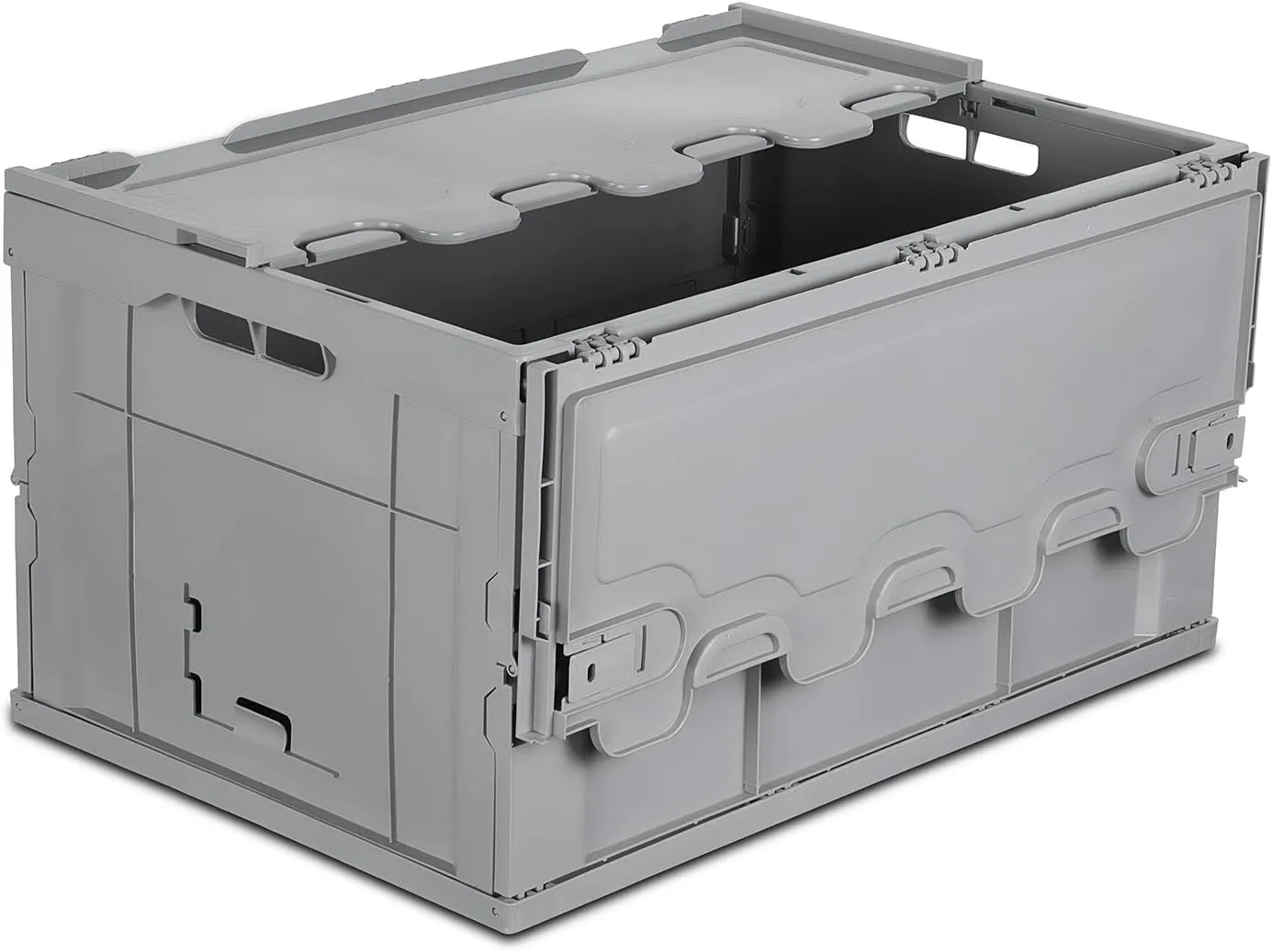 Mount-It! Collapsible Plastic Storage Crate, Folding and Stackable Utility Distribution Container with Attached Lid, 65L Liter Capacity, Pack of 1