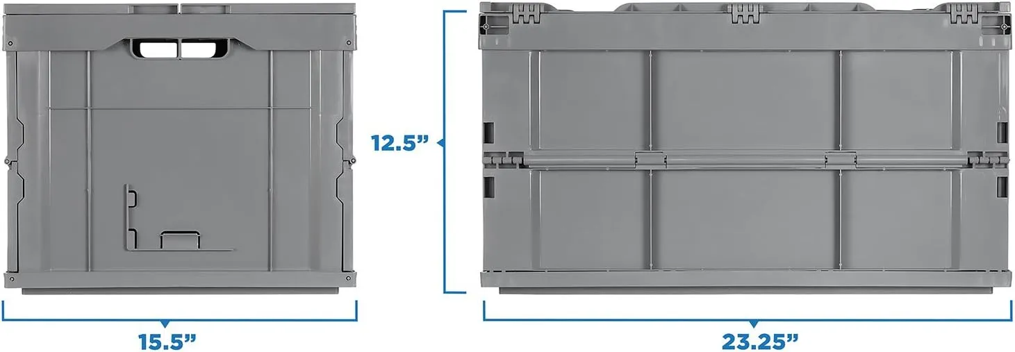 Mount-It! Collapsible Plastic Storage Crate, Folding and Stackable Utility Distribution Container with Attached Lid, 65L Liter Capacity, Pack of 1