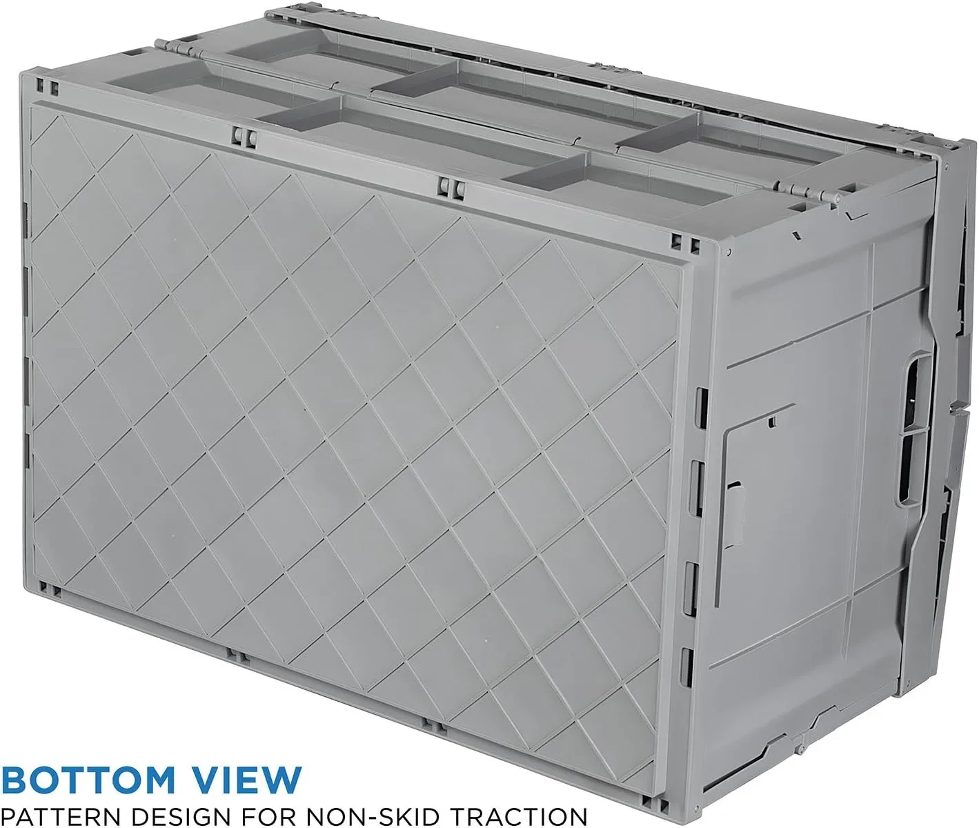 Mount-It! Collapsible Plastic Storage Crate, Folding and Stackable Utility Distribution Container with Attached Lid, 65L Liter Capacity, Pack of 1