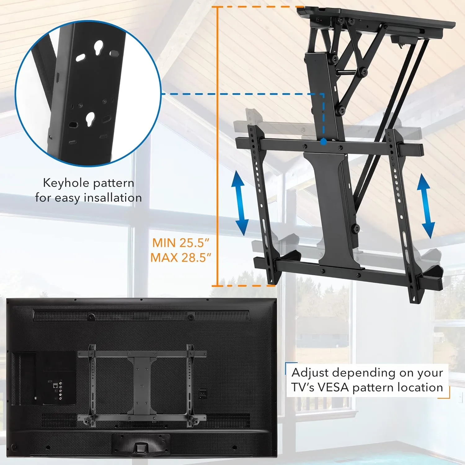 Mount-It! Motorized Ceiling TV Mount for 32 to 70 Inch TVs, Electric Flip Down TV Bracket with Remote and App Control, Drop Down Ceiling Mounting Bracket for Flat and Pitched Roofs, Holds Up to 77 lbs
