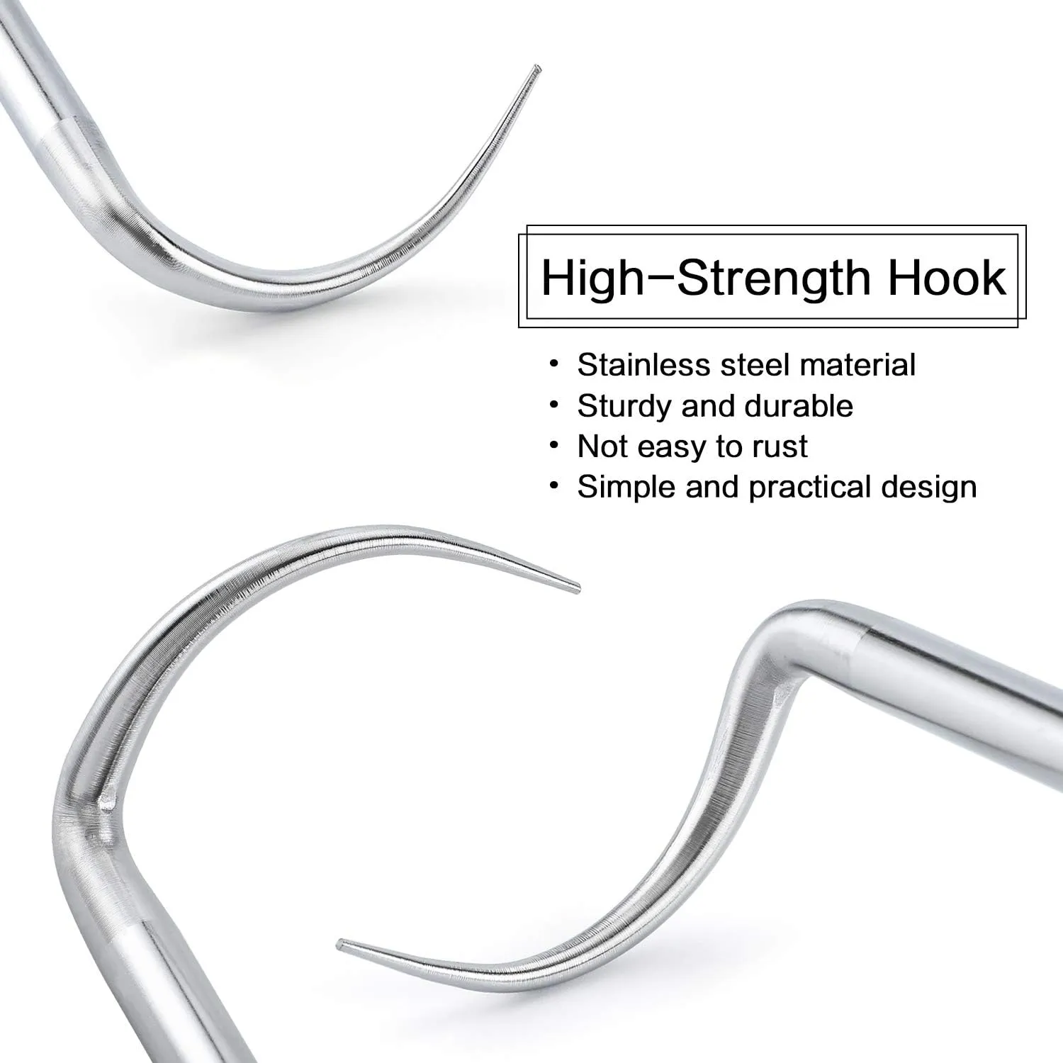 MSY BIGSUNNY Heavy Duty Food Flipper with Sharp Tail Tip, Stainless Steel Grilling Meat Hook, Set of 2 (16“&12”)
