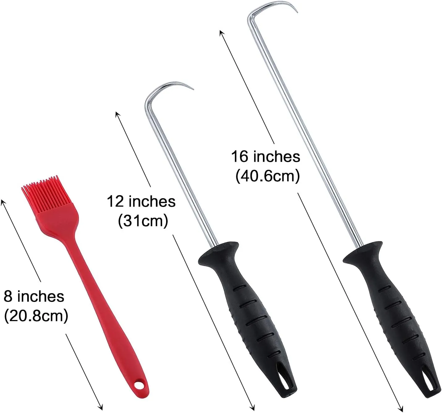 MSY BIGSUNNY Heavy Duty Food Flipper with Sharp Tail Tip, Stainless Steel Grilling Meat Hook, Set of 2 (16“&12”)