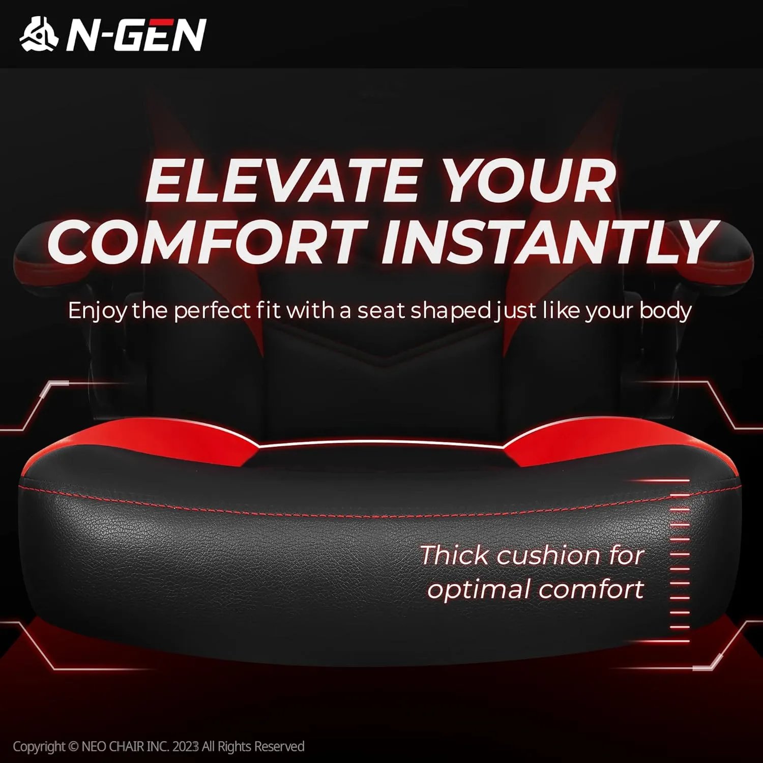 N-GEN Video Gaming Chair Ergonomic Computer Desk Office Chair with Lumbar Support Adjustable Height Swivel Wheels Flip-Up Arms PU Leather Home and Office (Red)