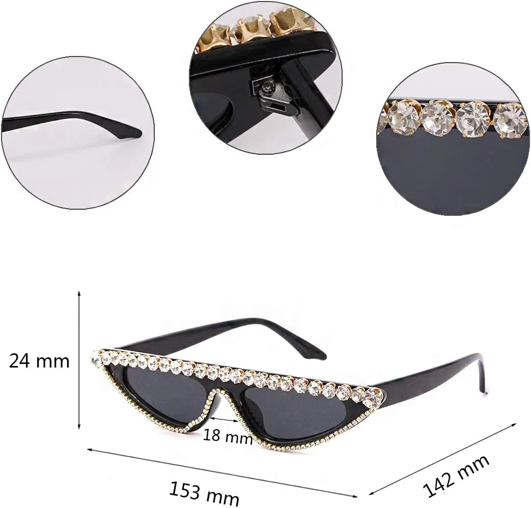 Naimo Vintage Retro Sparkling Crystal Cat Eye Sunglasses UV Protection Rhinestone Frame Glasses for Women Black