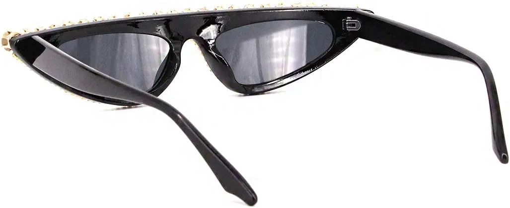 Naimo Vintage Retro Sparkling Crystal Cat Eye Sunglasses UV Protection Rhinestone Frame Glasses for Women Black