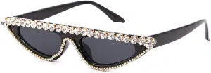 Naimo Vintage Retro Sparkling Crystal Cat Eye Sunglasses UV Protection Rhinestone Frame Glasses for Women Black