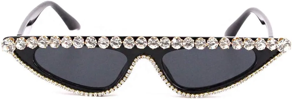 Naimo Vintage Retro Sparkling Crystal Cat Eye Sunglasses UV Protection Rhinestone Frame Glasses for Women Black
