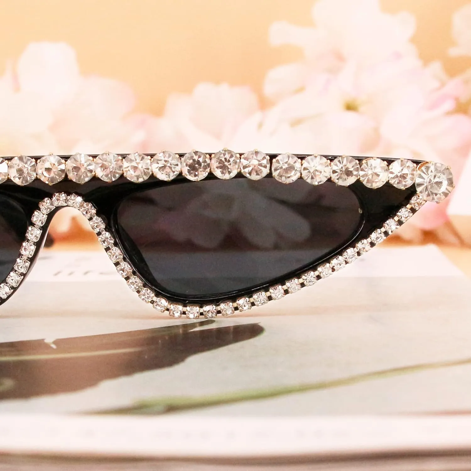 Naimo Vintage Retro Sparkling Crystal Cat Eye Sunglasses UV Protection Rhinestone Frame Glasses for Women Black