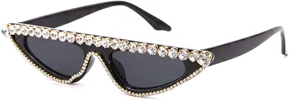Naimo Vintage Retro Sparkling Crystal Cat Eye Sunglasses UV Protection Rhinestone Frame Glasses for Women Black