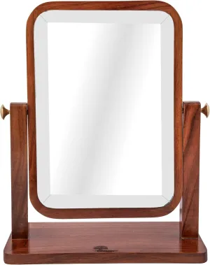 Natural Wooden Vanity Makeup Mirror – 12.5x10.5 Inch Single-Sided, 360-Degree Swivel, High-Definition Countertop Mirror – Portable & Removable Desk Mirror for Private Room & Personal Use