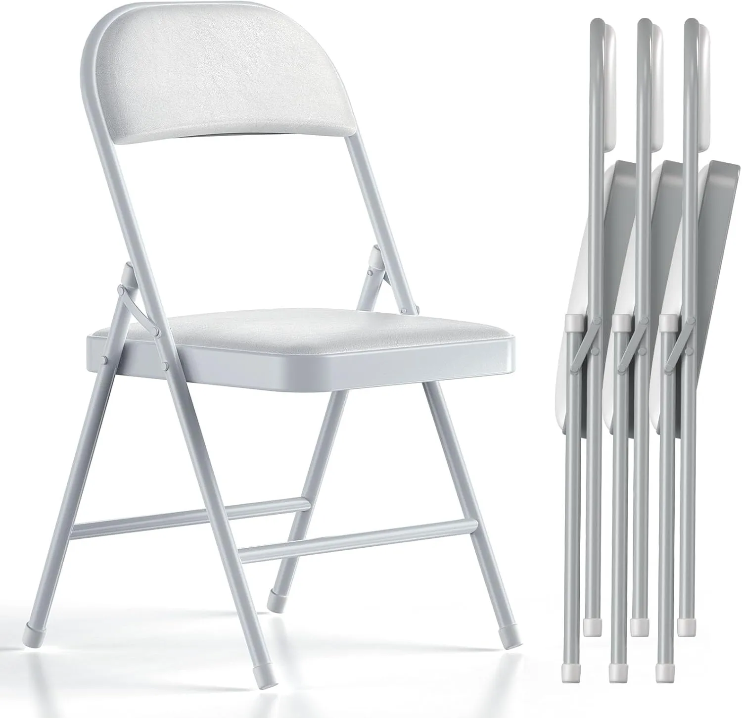 Nazhura 4 Pack Folding Chairs with Padded Cushion and Back, Khaki Metal Chairs with Comfortable Cushion and Durable Steel Frame for Home and Office, for Indoor and Outdoor Events (White, 4 Pack)